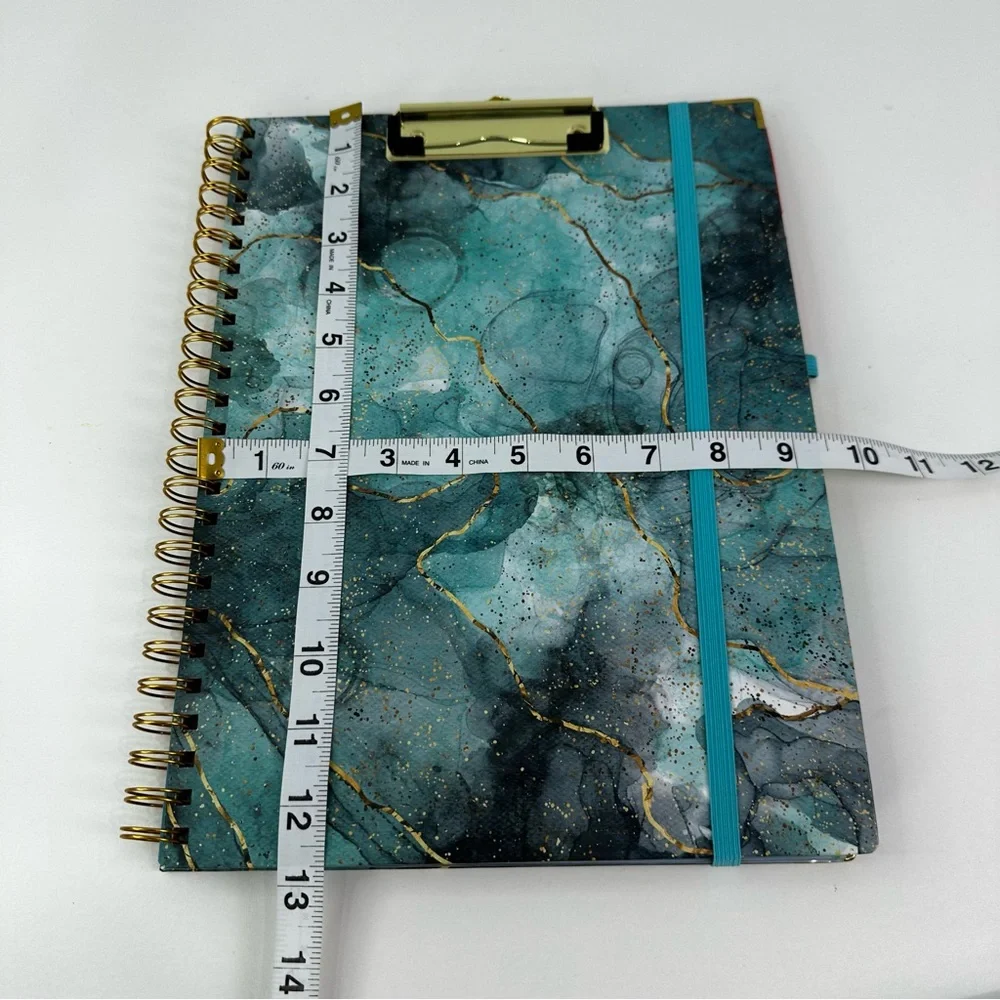 Turquoise Blue & Metallic Marble Spiral Clipboard Folio with Pocketed Dividers